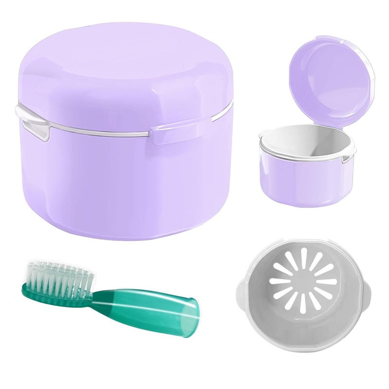 DTDIATOOL Denture Case, Denture Bath, Denture Cups for Soaking Dentures, Denture Brush with Case, Denture Bath with Rinsing Basket, Easy to Carry and Clean Retainer Case Denture Cleaning kit - Image 1